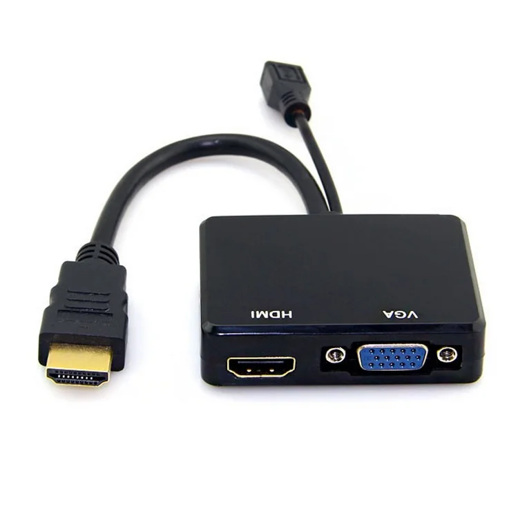 

HDMI to VGA & HDMI Female Splitter with Audio Video Cable Converter Adapter For HDTV PC Monitor