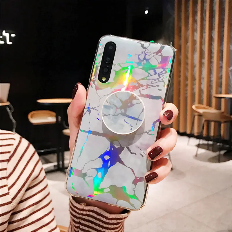 Мягкий чехол из ТПУ с мраморным рисунком для Huawei P20 Lite Nova 3 откидной подставкой и