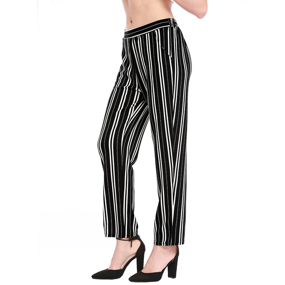 BIMIDENGB 2019 Vertical Striped Skinny Pants Women Elastic Mid Waist Pocket OL Style Work Trousers 2018 Summer Long Pencil | Женская