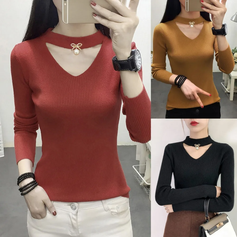 Korean Knitted Sweaters Women Winter 2019 New Fashion Slim Elegant Pullovers Jumper Tops Spring O Neck Sweater Pull Femme Hiver | Женская