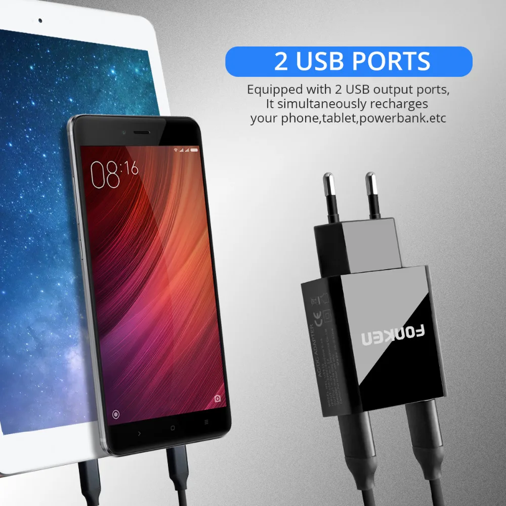 FONKEN светодиодный дисплей USB зарядное устройство 2 порта 5 в 2.2A портативный адаптер постоянного тока Быстрая зарядка Двойная зарядка настенное зарядное устройство для телефона зарядное устройство s