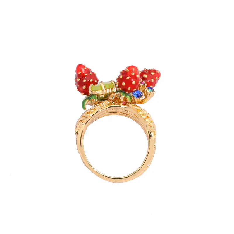 Роскошные себе клубника цветы gem Кольцо для женщин Эмаль Глазурь модные перстни