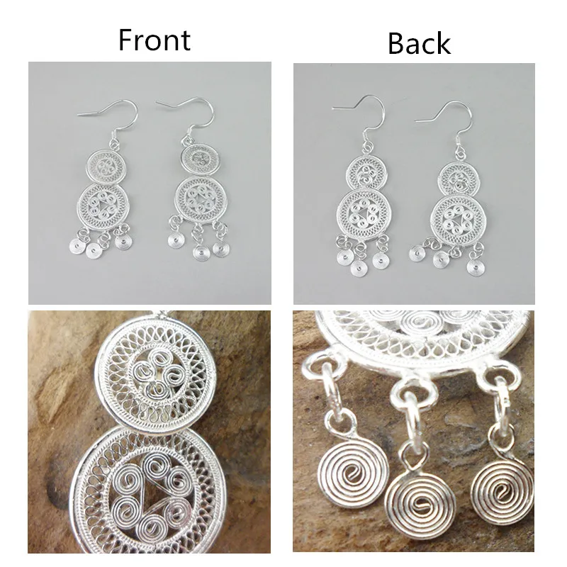 Women's Earings Ethnic Jewelry Boho 999 Sterling Silver 2019 Fashion Korean Vintage Earrings For Women Gourd Hollow Out | Украшения и
