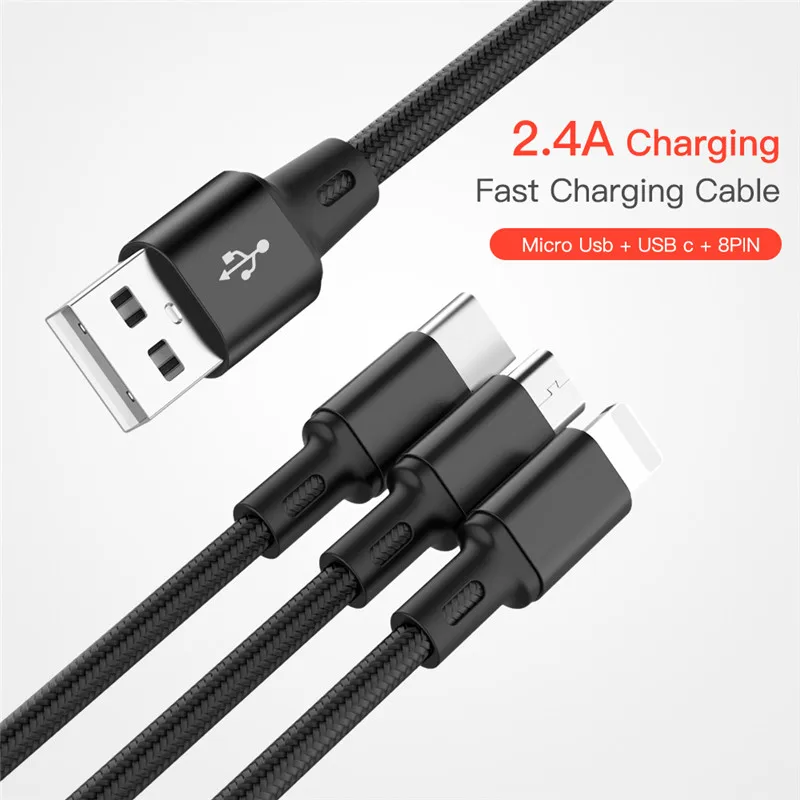 3 в 1 Тип C/8 контактный кабель/кабель зарядного устройства микро usb Универсальный