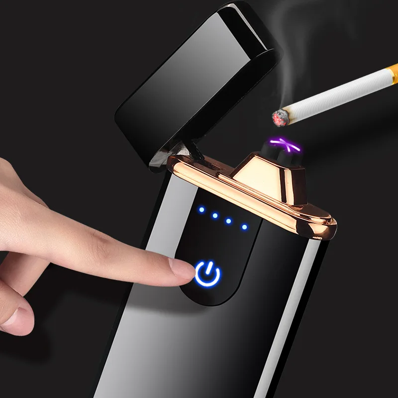 

New Fingerprint Touch Electric Lighter Windproof USB Cigarette Lighters Electronic Rechargeable Double Arc Pulse Cigar Lighter