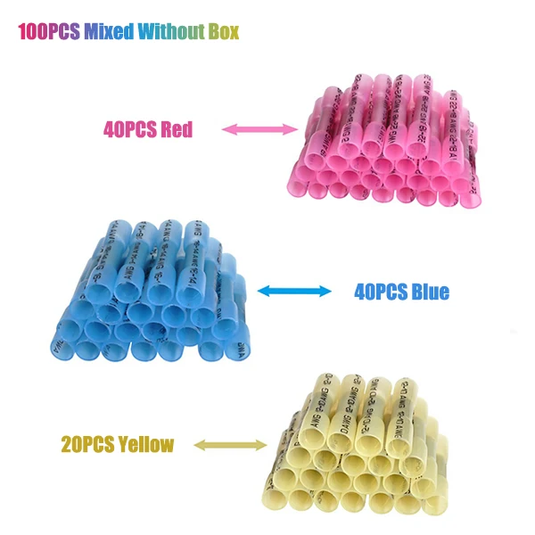 100PCS Without Box Водонепроницаемый термоусадочные стыковые соединители Электрический Кабельный соединитель обжимные клеммы провода разъемы AWG 22-10 комплект - Цвет: 100PCS Without Box