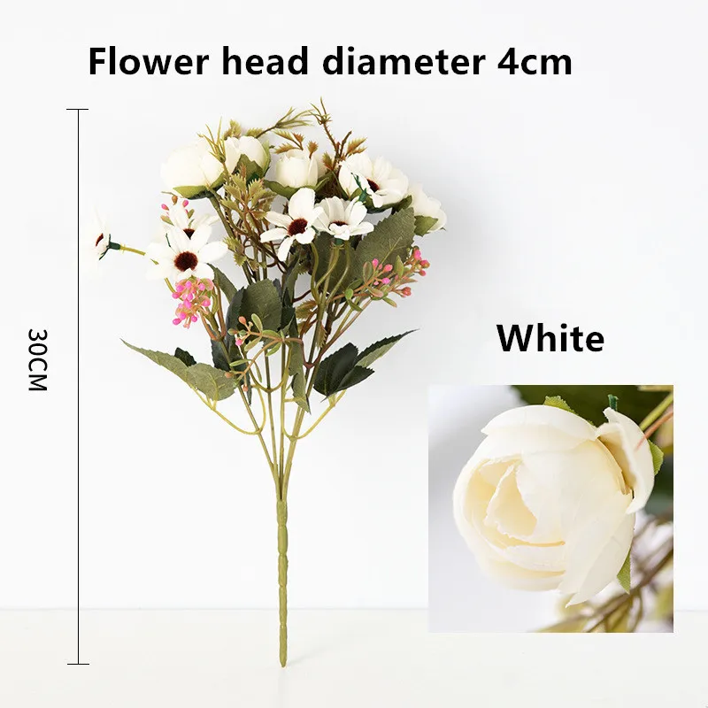 White 30 см шелковых роз, декор для машины, пионы, искусственные цветы 5 филиалов 12 Свадебные цветы дома декоративные искусственные цветы поддельные жемчужный букет - Цвет: White