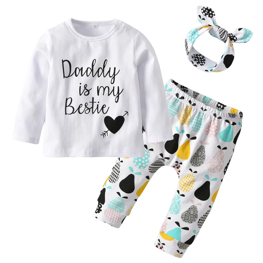Милая одежда для маленьких девочек Осенняя футболка с надписью Daddy is my Bestie + штаны