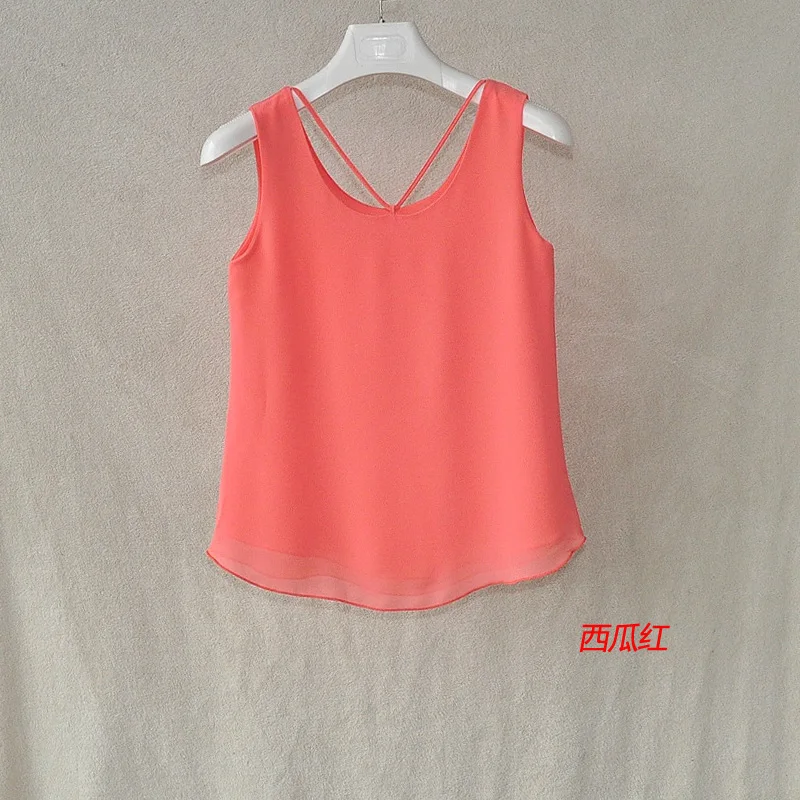 Fashion Brand Women Tanks Top Summer Sexy Shirt Camis Plus Size Sleeveless Blouse Double Layer Chiffon Blouses