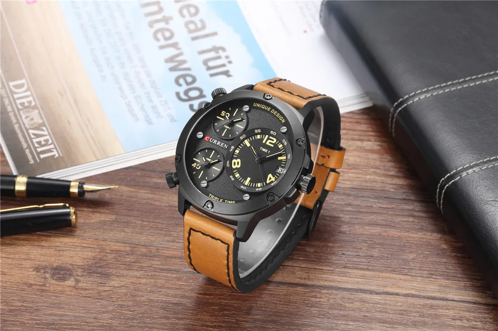 Часы CURREN Мужские деловые кварцевые несколько часовых поясов Автоматическая Дата