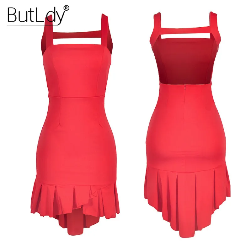 

2019 Sexy Sleeveless Strap Bodycon Mini Dress Women Irregular Ruffles Mermaid Party Dresses Spring Summer Backless Robe Femme