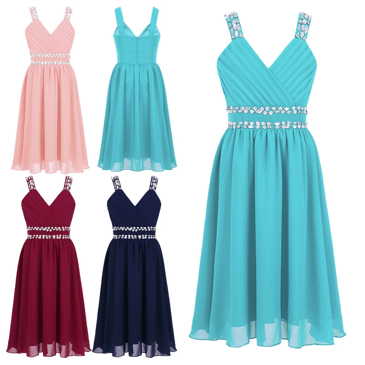 Детское блестящее шифоновое платье iiniim на бретельках со стразами