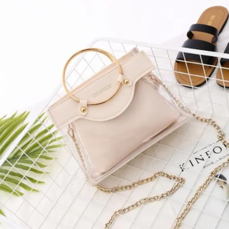 2020 Summer New Handbag High quality PVC Transparent Women bag Metallic Ring Tote Beach Travel Chain Shoulder Messenger Bag | Багаж и