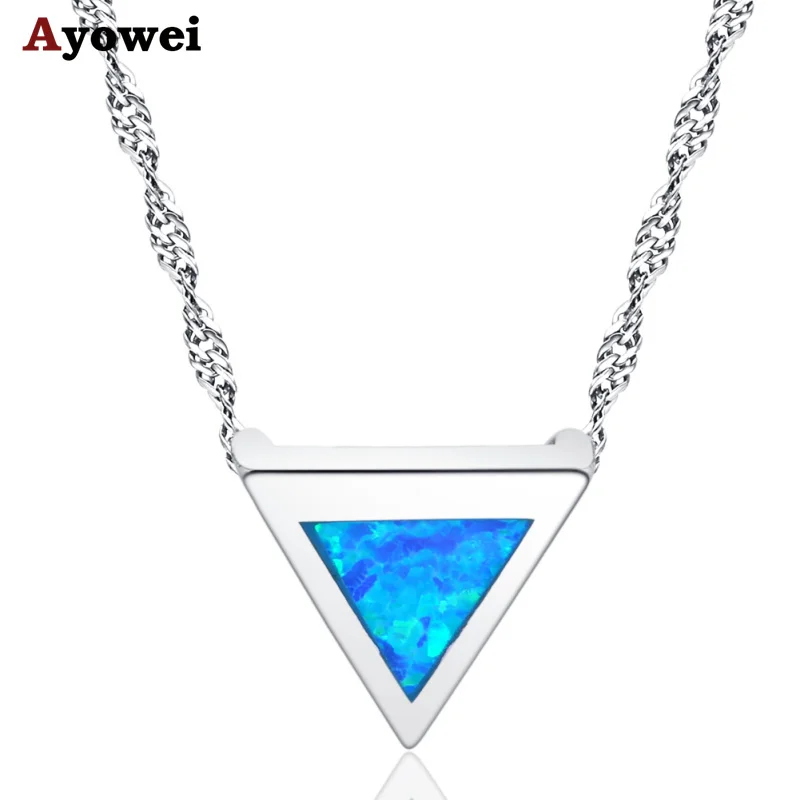 

Ayowei High-end design triangle silver plated blue opal necklace pendant anniversary gift for women design OP854A