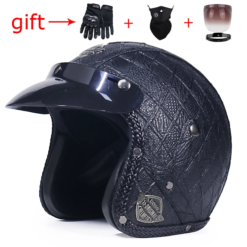 Искусственная кожа ретро с открытым лицом мотоциклетный шлем половина helmet3/4 шлем хищника capacete, чтобы отправить 2 штуки подарка точка качества - Цвет: 4