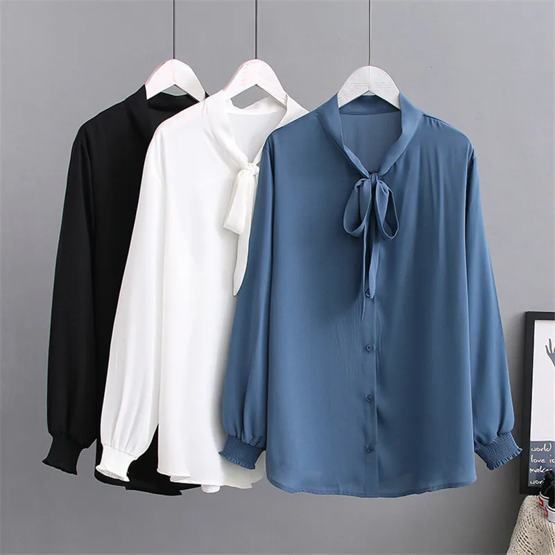 New Fashion Large size 5XL Chiffon Shirt Blouse Women Spring Summer Long sleeve Blouses Female Casual Tops Wild Bow Shirts G111 | Женская