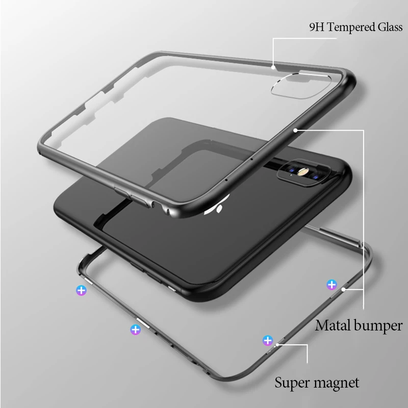 YAGOO Magnetic Adsorption phone case for iphone X 7 plus metal frame cover tempered glass 8 luxury fundas |