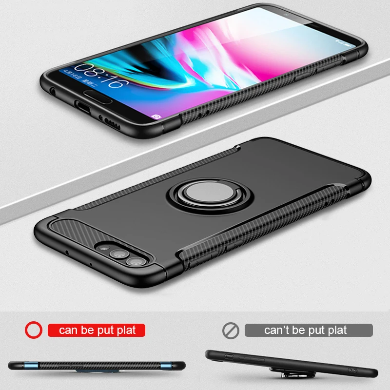 For Huawei Honor 10 Lite Play Hybrid Soft Silicone + Hard PC Rugged Armor 360 Magnetic Finger Ring Cover V10 8X Max |