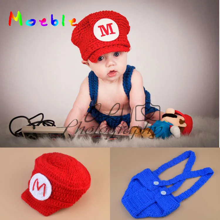 

Super Mario Inspired Crochet Baby Clothing Set for Photography Knitted Baby Hat&Diaper Set Newborn Baby Photo Props MZS-15079