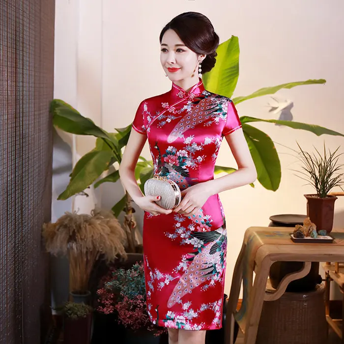 style 12 Сексуальное Фиолетовое Женское атласное Повседневное платье Qipao летнее новое платье с цветочным принтом короткое китайское платье Чонсам размер L XL 2XL 3XL 4XL 6XL - Цвет: style 12