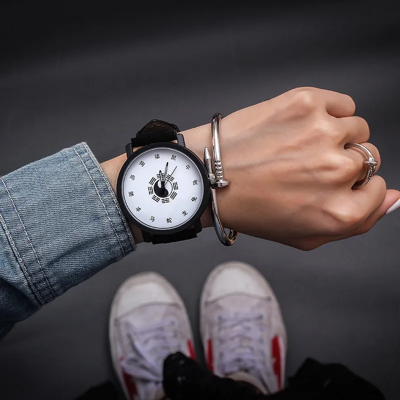 ZYLAN Tai Chi Diagram Design Women Men Quartz Wristwatch Kung Fu Style Big Dial Unisex Casual Watches Student Simple Cool Hours | Наручные