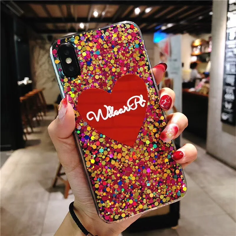 MYSUN блестящий чехол с сердечком для iPhone X порошком 7 8 6 6S Plus TPU силиконовый телефона