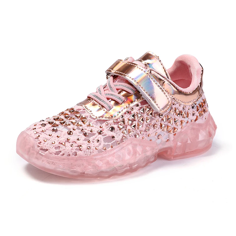 CUZULLAA Spring Summer Girls Breathable Lace Fashion Sneakers Shoes Kids Rhinestone Non-Slip Rubber Sole Sports Size 26-36 | Детская