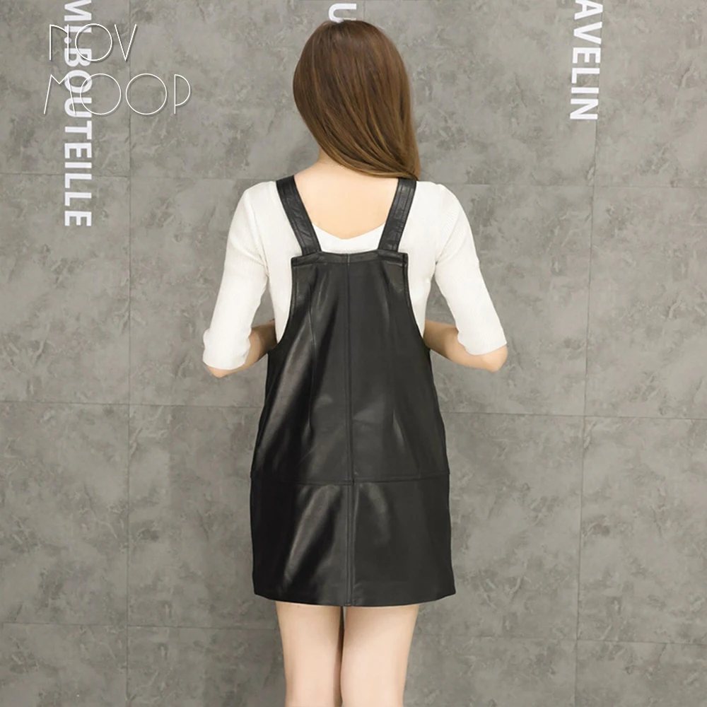 Женское платье-сарафан из натуральной кожи черное ТРАПЕЦИЕВИДНОЕ мини-платье на