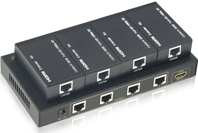 SGEYR 196ft 4 порта HDMI удлинитель 1x4 HDMI сигнала удлинитель 60 м hdmi удлинитель разветвитель 1 в 4 выхода Cat5/6 1080p поддержка 1080p 3D - Цвет: HDMI Extender 1 to 4