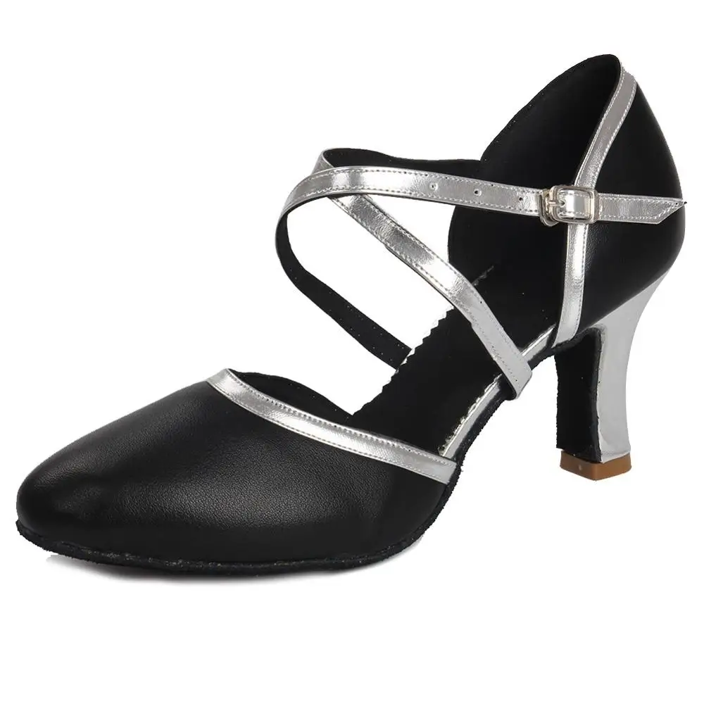 7cm heel BlackSilver Для женщин/девочек/взрослых Туфли для латинских танцев бальный Танго Современная обувь Daning каблуках сальса золото/серебристые женские сандалии - Цвет: 7cm heel BlackSilver