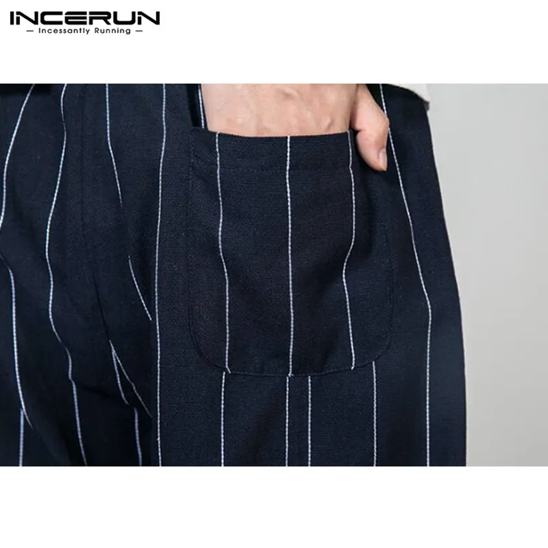Осень хлопок INCERUN размера плюс 5XL повседневные мужские брюки мешковатые шаровары в полоску широкие брюки длинные брюки эластичный пояс мужские брюки