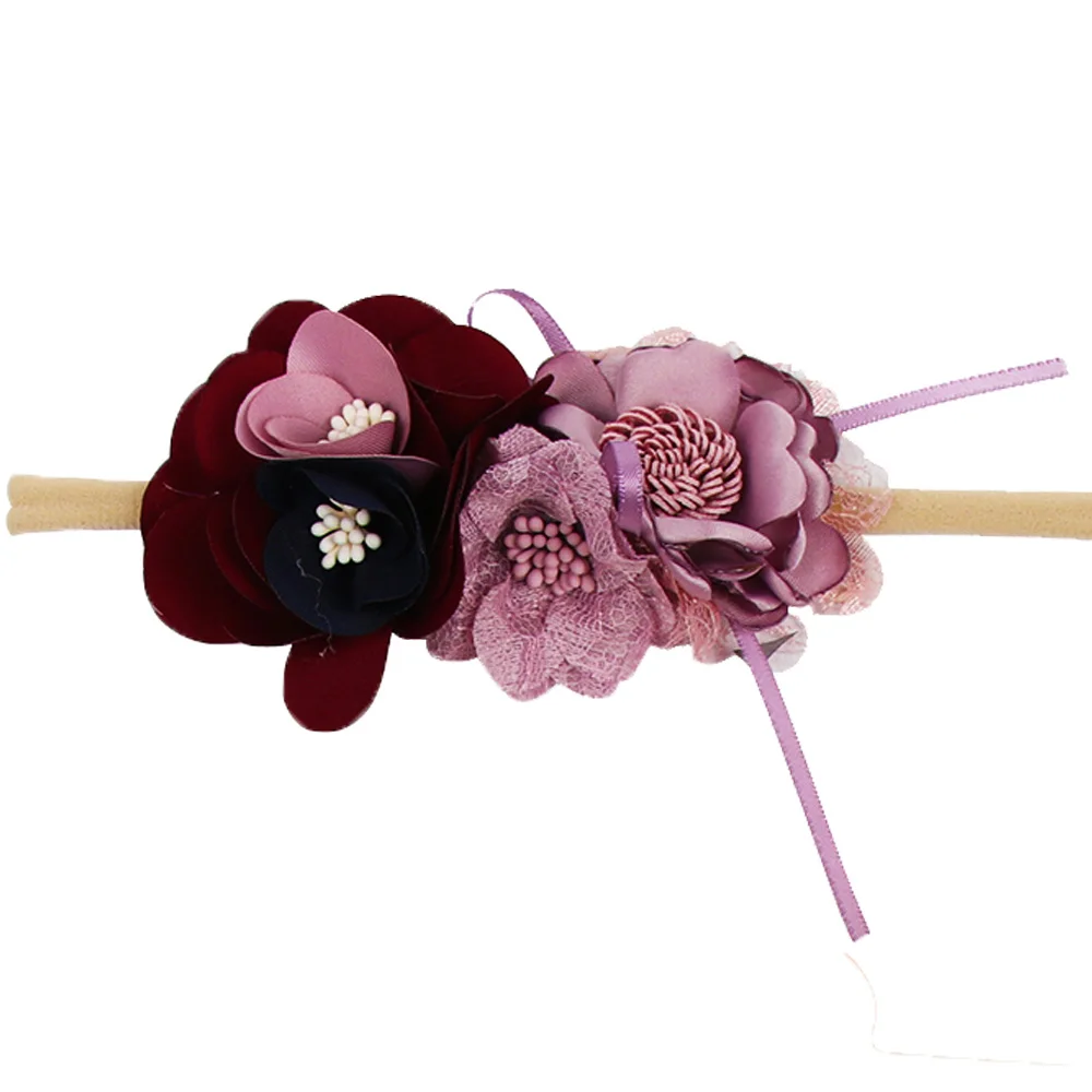 25 IBOWS Hair Accessories Lovely Baby Headband Fake Flower Nylon Hair Bands For Kids Artificial Floral Elastic Head Bands Headwear - Цвет: 25