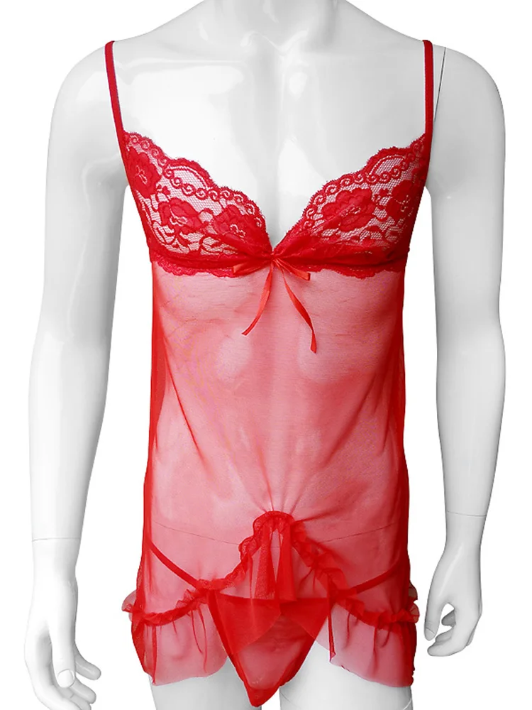 Сексуальное нижнее белье SISSY Кружева Babydoll стринги сексуальное прозрачное Сетчатое нижнее белье для мужчин Ночная сорочка комплект сексуальной пижамы