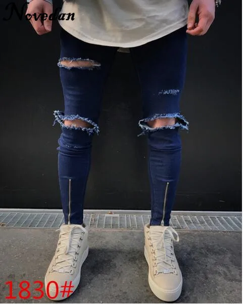 Style 1830 Новинка Kanye West, черные рваные джинсы, мужские джинсы с дырками, супер облегающие, брендовые, облегающие, пуш-ап, джинсовые штаны размера плюс, байкерские джинсы - Цвет: Style 1830
