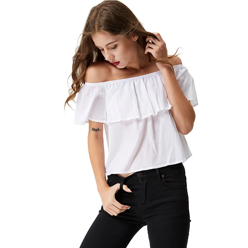 Женская блузка с открытыми плечами Повседневная белая летний сезон 3687|blusas