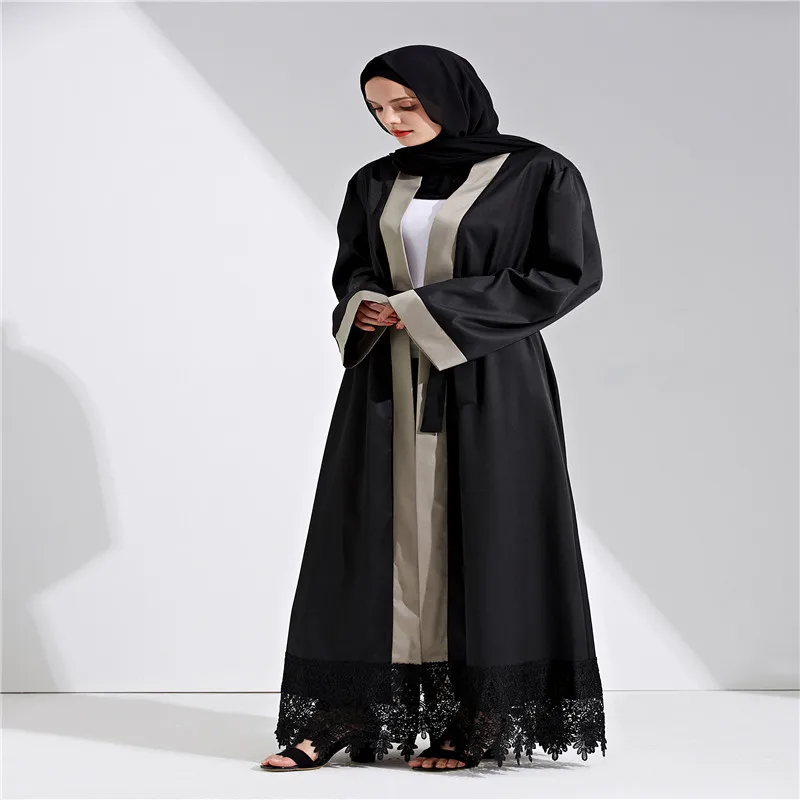 Летнее черное кружевное шитье мусульманский кардиган абайя Maxi Abayas Исламская