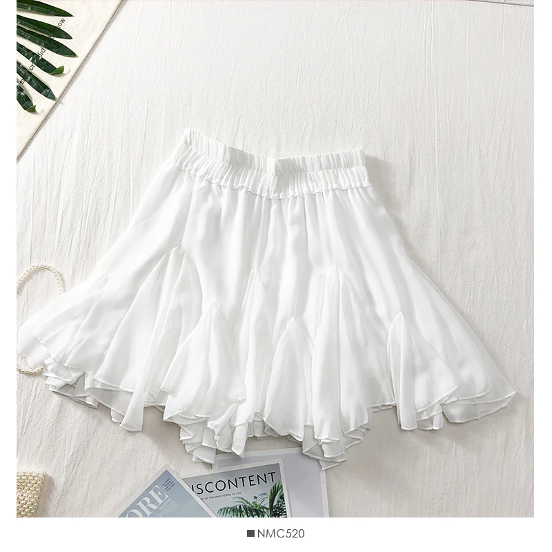 Юбка трапеция летняя однотонная с оборками и высокой талией|Женские юбки| |