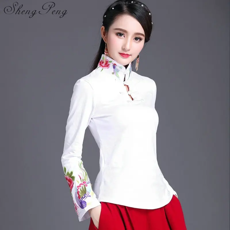 Cheongsam Топ Традиционный китайский одежда для женщин длинные рукава в национальном стиле топы для женщин в винтажном стиле жидкости CC229 - Цвет: 4