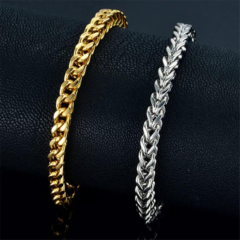 

Mens bracelets & Bangles Drop Shipping 5*5mm Gold Color Stainless Steel Snake Chain Womens Bracelet Jewelry Gift pulseira SL854