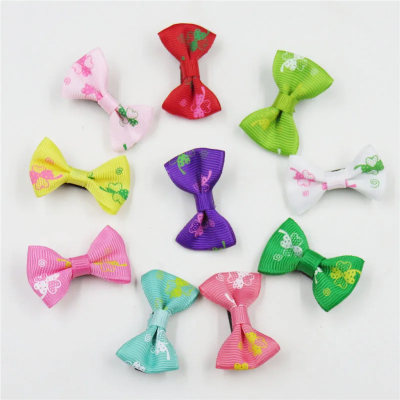 20 шт./лот заколка для волос с принтом конфетного клевера и маленьким бантом