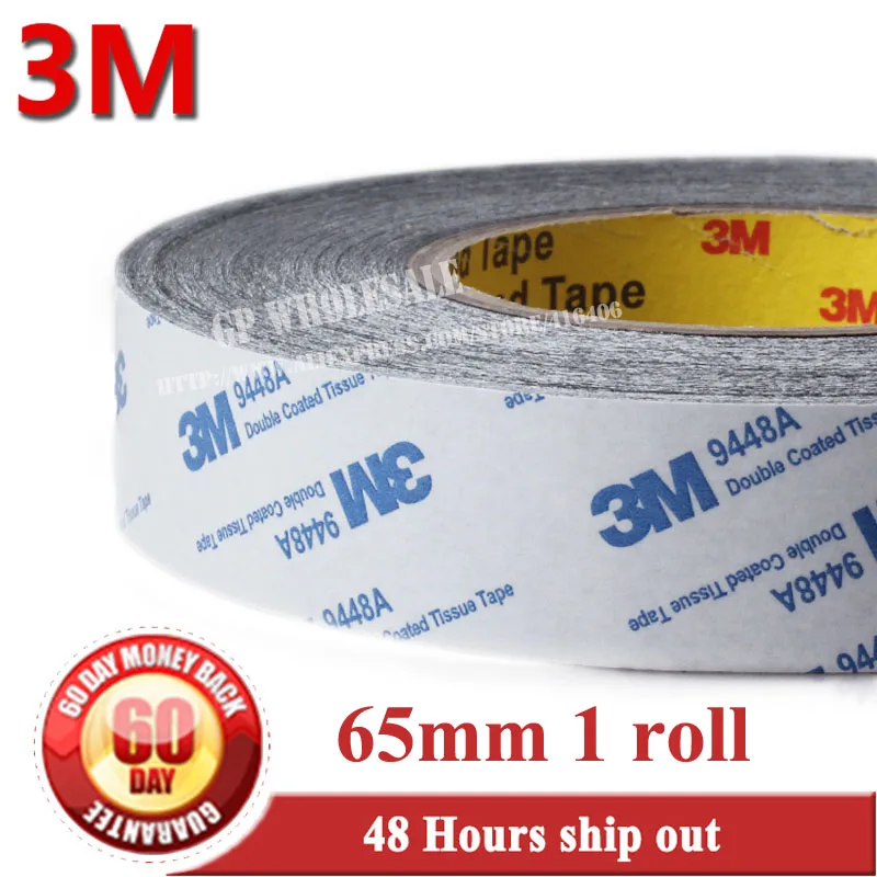 (65mm*50M*0.15mm) 3M 2 DOUBLE Faces Adhesive Tape 9448 Black for General Industrial joining, Foam and Rubber Lamination Bonding