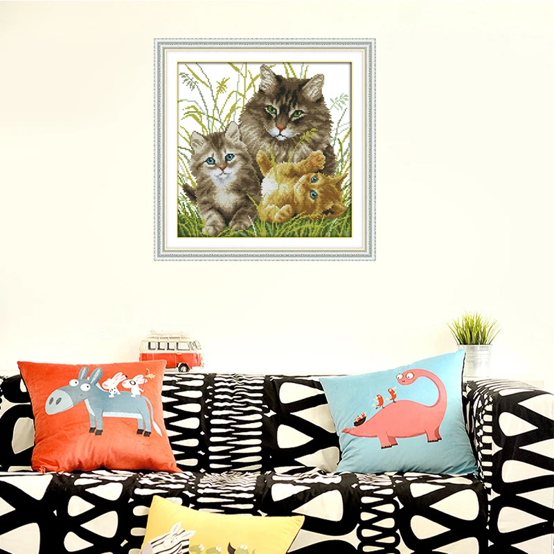 Набор для вышивки крестиком Joy Sunday Kitten family считает DMC 14CT и 11CT DIY Ручная вышивка