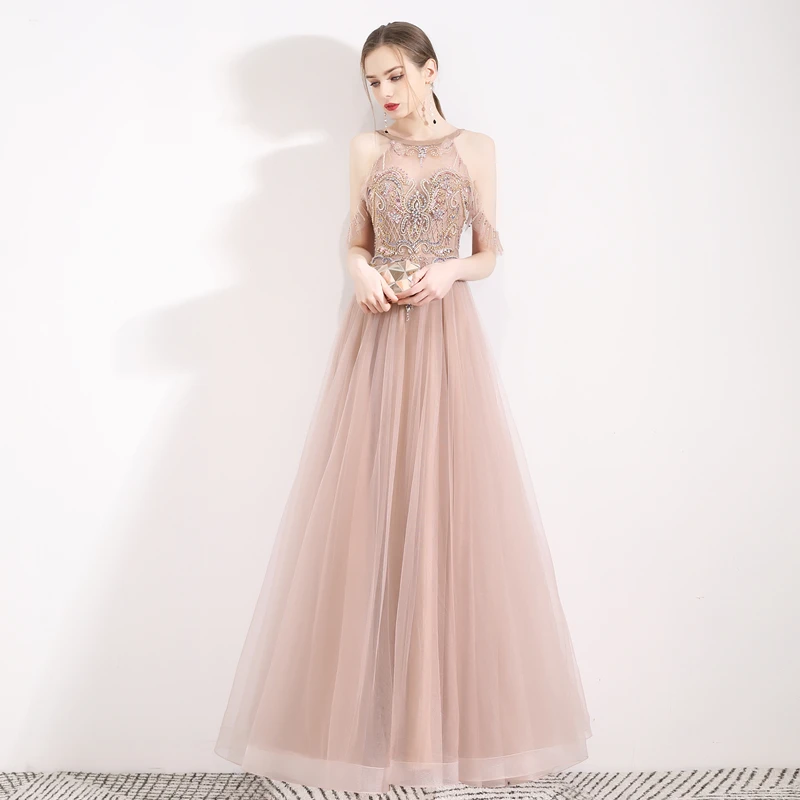 SSYFashion, новинка, высококачественное вечернее платье, с лямкой через шею, с блестками, с бисером, длина до пола, с открытой спиной, для выпускного вечера, вечерние платья на заказ, Robe De Soiree