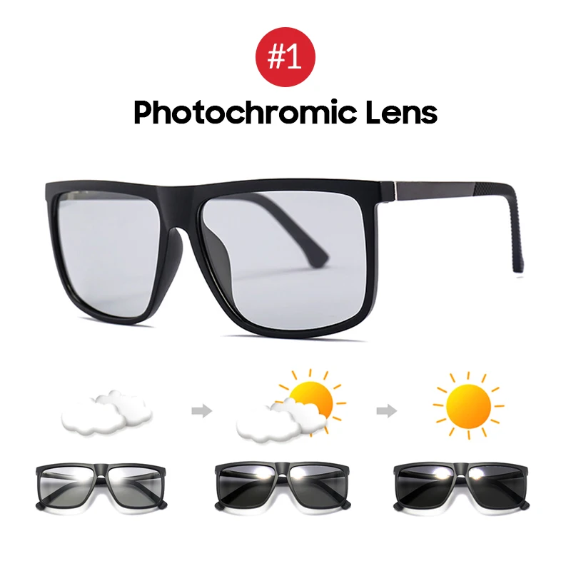 1 Photochromic Lens VIVIBEE негабаритных фотохромные поляризованные алюминиевые магниевые Солнцезащитные очки Мужские квадратные женские поляризованные Меняющие цвет солнцезащитные очки - Цвет линз: 1 Photochromic Lens