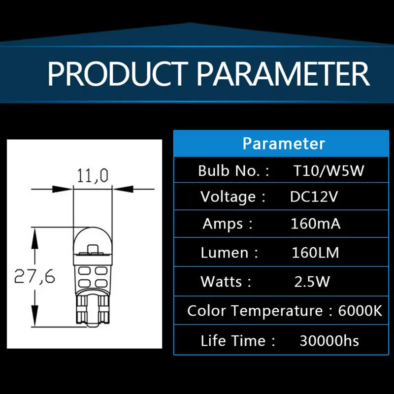 SMD T10 W5W Светодиодные Автомобильные фары 194 168 12V лампа 6000K белый сигнальный