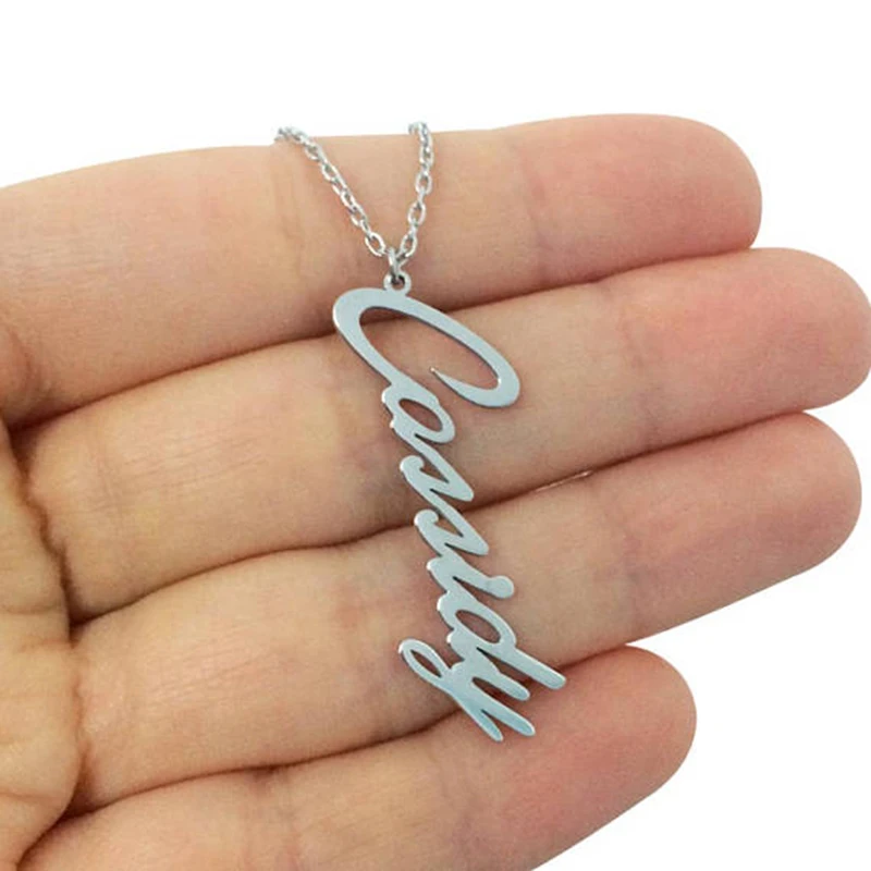 

Vertical Personalized Custom Name Pendant Necklaces Handwriting Signature Nameplate Choker Necklaces Memorial Jewelry For Women