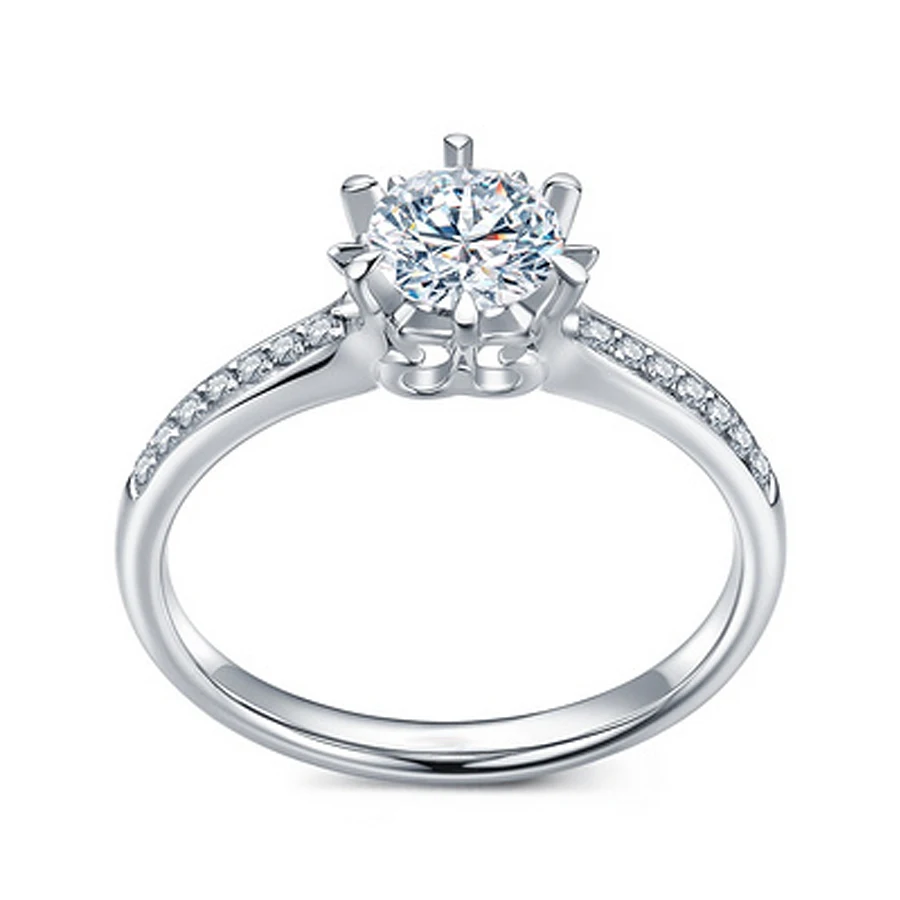0.3carat Round Cut Real Diamond Engagement Ring Halo Style 6-Prong Setting Solitaire with Accents 14k White Gold for Women | Украшения и