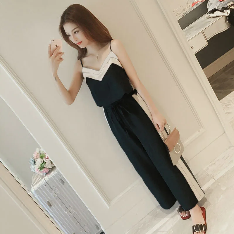 V образным вырезом сплошной Женский комбинезон 2018 Элегантный Спагетти ремень