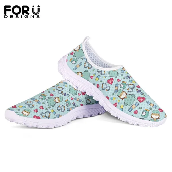 HME944AA FORUDESIGNS/летние мягкие женские туфли для медсестры на плоской подошве; сетчатые кроссовки с героями мультфильмов; летние пляжные Лоферы без застежки - Цвет: HME944AA