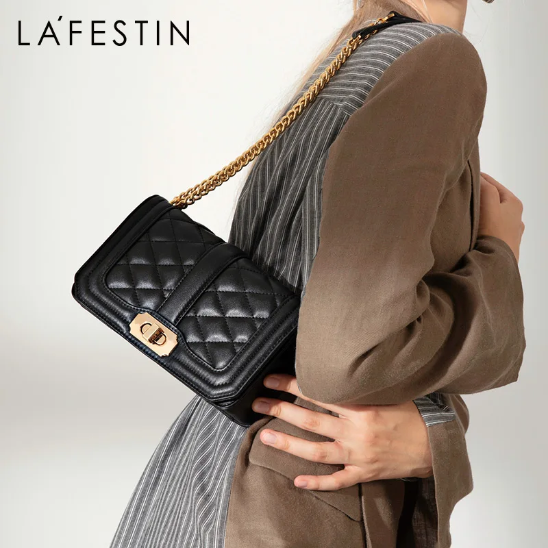 LAFESTIN женская сумка через плечо дизайнерская классическая с клапаном из